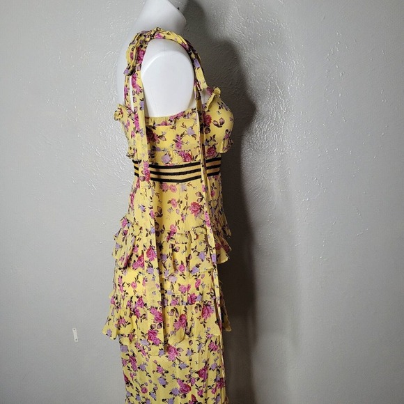 For Love & Lemons Maison Maxi Dress Yellow Womens Sz Sm Floral Sleeveless boho - Picture 8 of 13